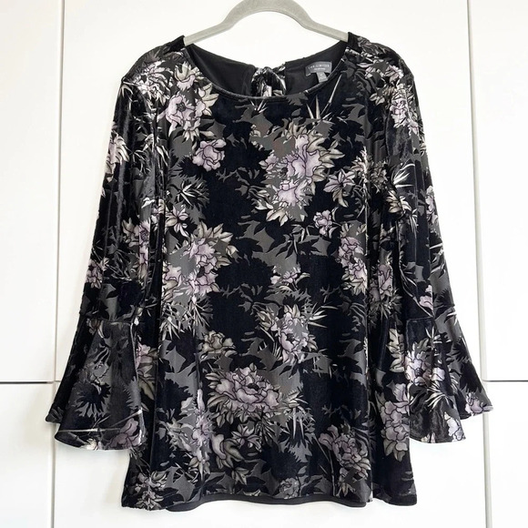 The Limited Velvet Burnout Blouse Dark Floral Black Flutter Sleeve Size Medium - Picture 1 of 7